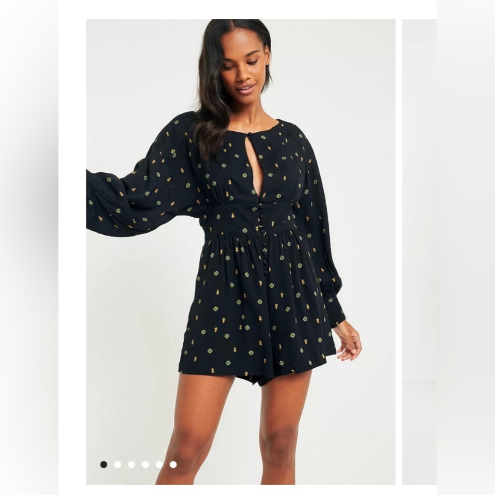 Free People Love Grows Geometric Playsuit, black & yellow & green, size XS, EUC